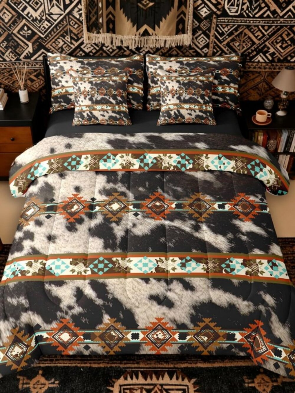 Cowhide Western King Size Comforter Set with Sheets,Brown